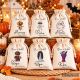 Bolsas de tela personalizadas para Halloween con nombre y dibujos de calabaza, esqueleto, fantasma, muñeco vudú, niña terrorífica y vampiro. Bolsitas para chuches de truco o trato de Rotulaydecora.