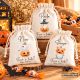 Bolsas de Halloween personalizadas para chuches con nombre, diseños infantiles de elefante, gatito y calabaza. Bolsitas de algodón reutilizables para truco o trato, ideales para niños.