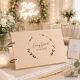 Libro de firmas de boda personalizado en madera con nombres y fecha grabados a láser, diseño con cenefa floral