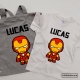 pack mochila y camiseta a juego personalizado con el dibujo de Iron Man y el nombre Lucas