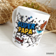 TAZA DE CERÁMICA PERSONALIZADA ESPECIAL PARA PAPÁS, CON EL NOMBRE DE LOS DOS HIJOS, CON DISEÑO COMIC 