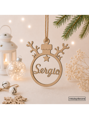 Bola de Navidad Personalizada de Madera con Nombre | Reno